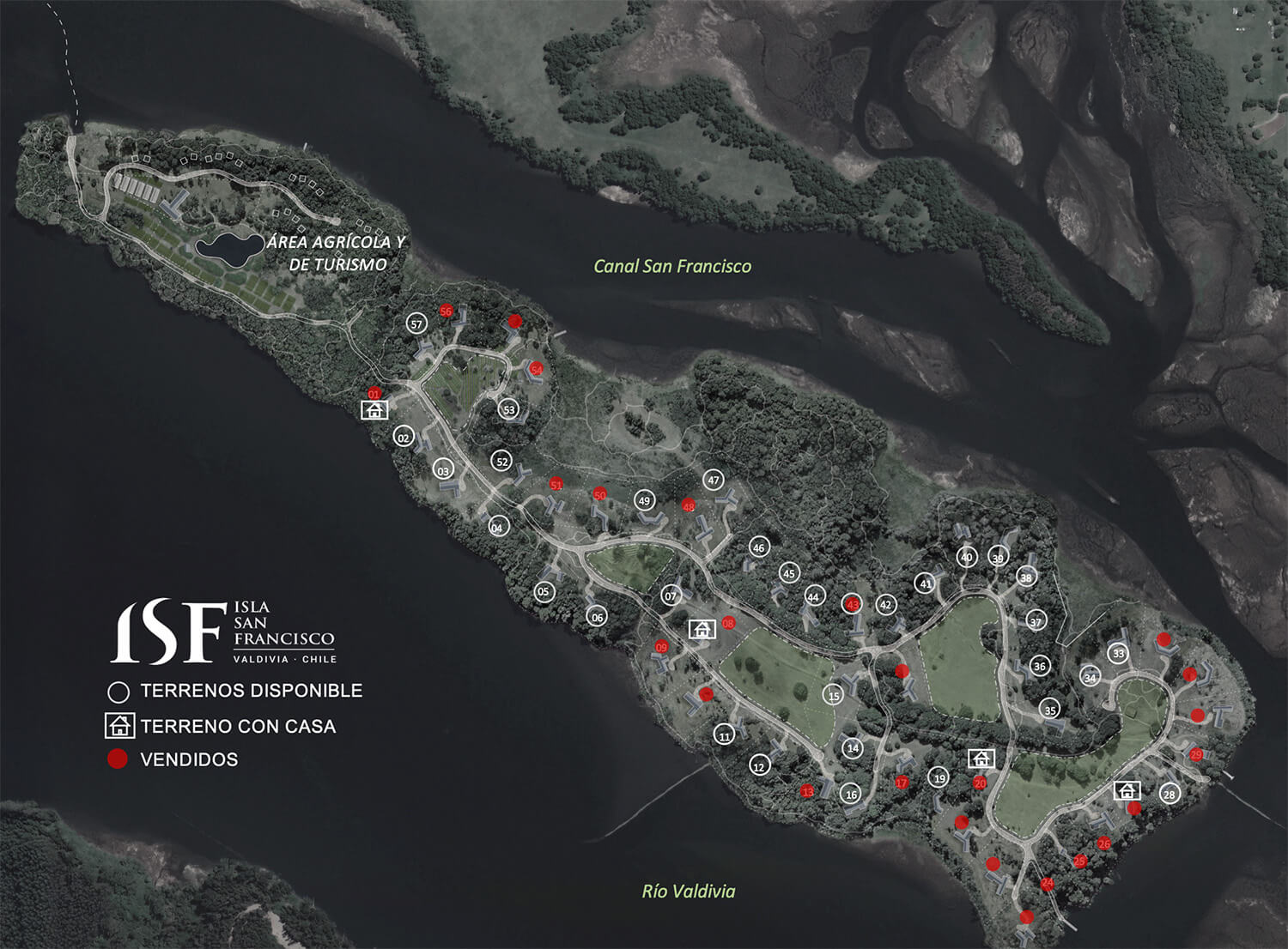 Masterplan Isla San Francisco con unidades disponibles, con casa y vendidas